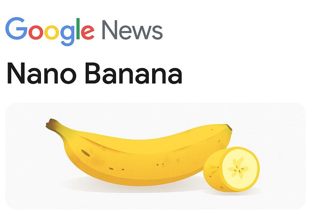 A screenshot from Google News showing an article headline about Nano Banana developments.